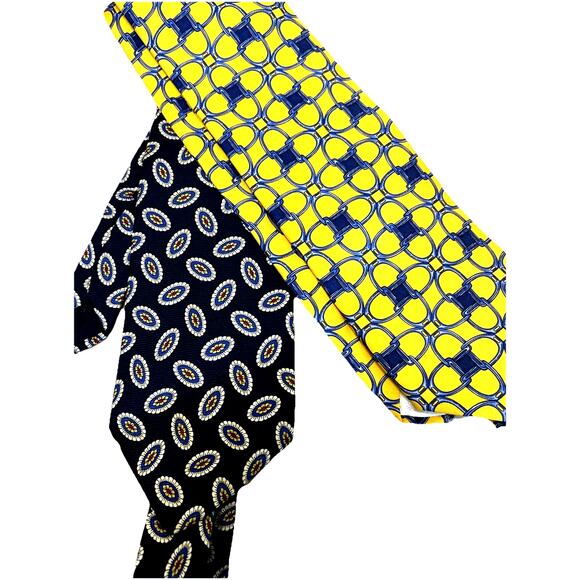 2 Ties brooks brothers yellow blue gorgeous fun design - Picture 1 of 8